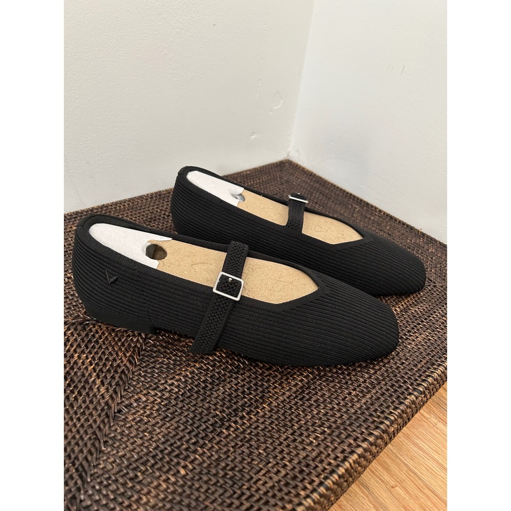 Vivaia Margot Mary Jane Flats Women 39 Black Ribbed Knit Minimalist Shoes